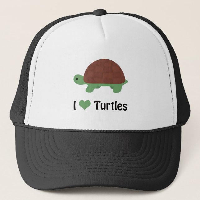 I Heart Turtles Cute Cartoon Turtle Trucker Hat (Front)