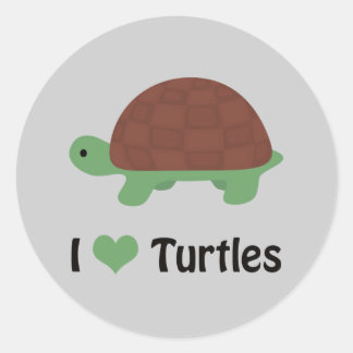 I heart Turtles Cute Little Cartoon Turtle Classic Round Sticker