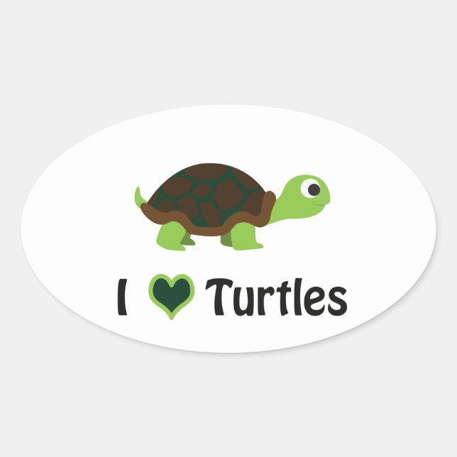 I heart Turtles Oval Sticker (Front)