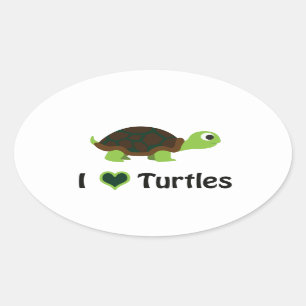 I heart Turtles Oval Sticker