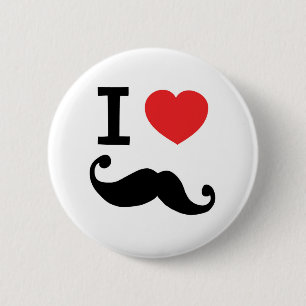 I heart twirly moustache 6 cm round badge