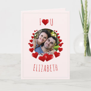 I Heart U, Red Hearts Custom Photo Greetings Card