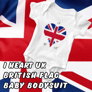 I Heart UK English British Flag Baby Bodysuit