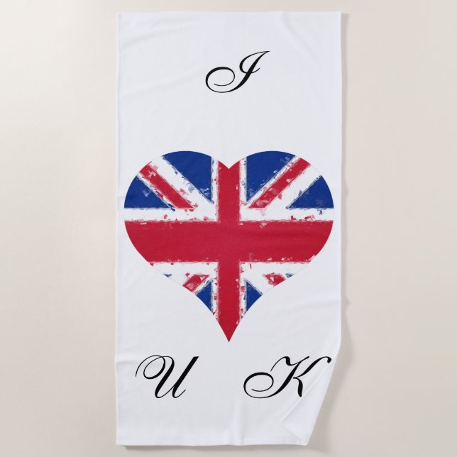 I Heart UK English British Flag Beach Towel (Front)