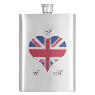 I Heart UK English British Flag Union Jack Hip Flask
