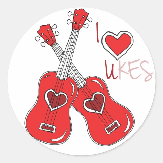 I heart ukes I love Ukuleles Classic Round Sticker (Front)