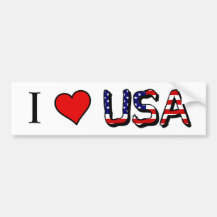 I Heart USA overlaid on US Flag bscn Bumper Sticker