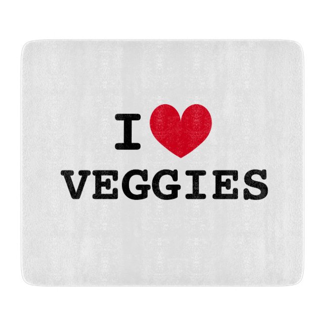 I heart veggies glass cutting board for kitchen (Front)