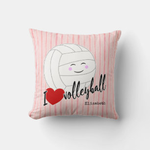 I heart volleyball happy kawaii girly pink stripes cushion