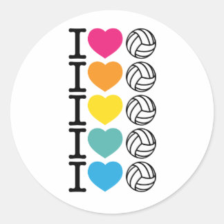 I Heart Volleyball - rainbow Classic Round Sticker