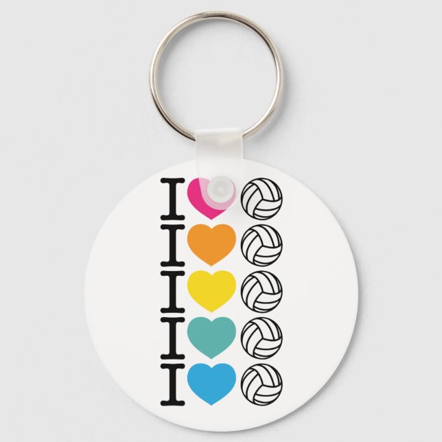 I Heart Volleyball - rainbow Key Ring (Front)