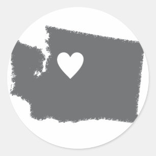I Heart Washington Grunge Look Outline State Love Classic Round Sticker