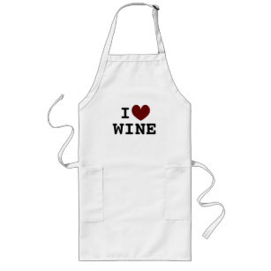 I heart wine long white kitchen apron for tasting