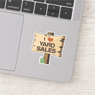 I Heart Yard Sales Wooden Sign Sticker