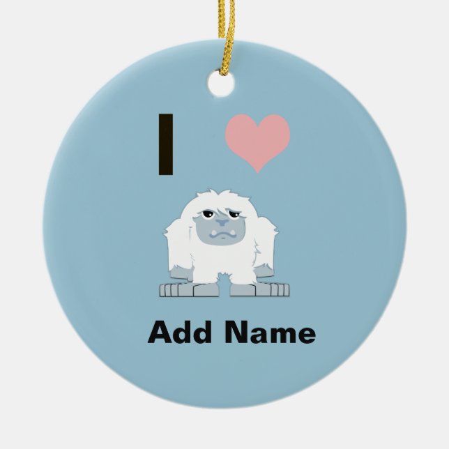 I Heart Yeti Cute Cartoon Snow Monster Ceramic Ornament (Front)