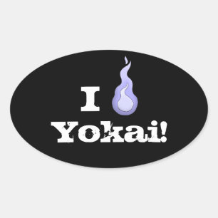 I Heart Yokai! Hitodama Fireball Oval Sticker