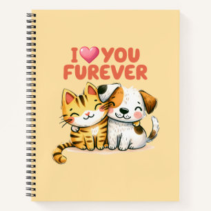 I Heart You Furever Cute Kawaii Cat and Dog Notebook