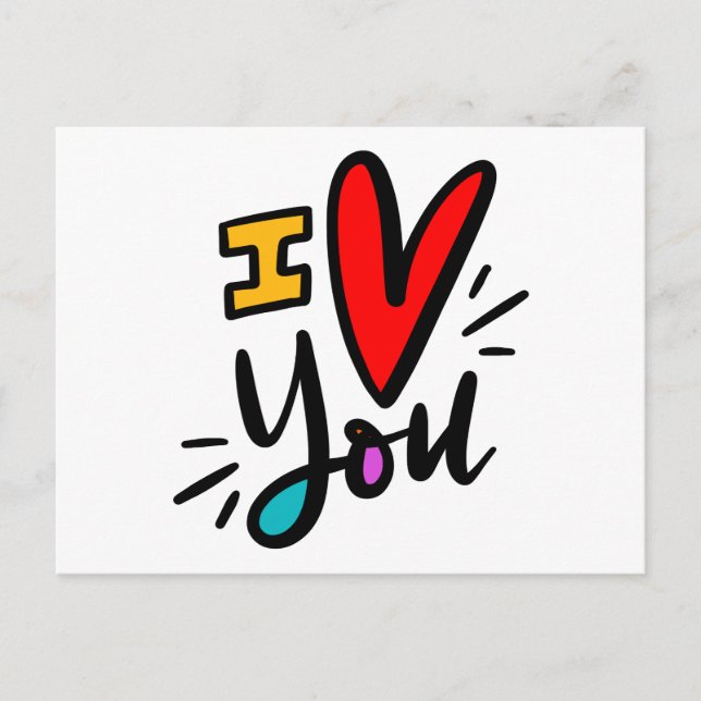 I Heart You, hand lettered Postcard (Front)