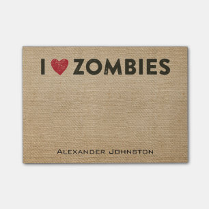 I heart Zombies Burlap Personalise Post-it Notes