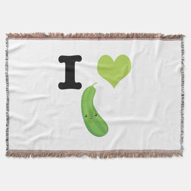 I Heart Zucchini Cute Kawaii Zucchini Throw Blanket (Front)