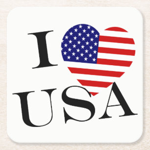 I Heartflag USA bk coastercnt Square Paper Coaster