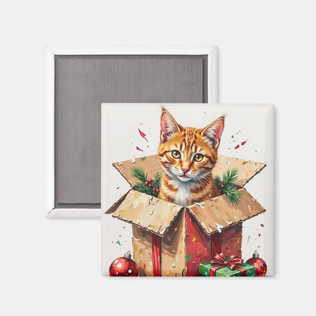 I Help Unpack! Funny Cat in Christmas Shipping Box Magnet (Front/Back)