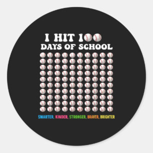 I Hit 100 Days Of School Baseball 100th Day Of Sch Classic Round Sticker