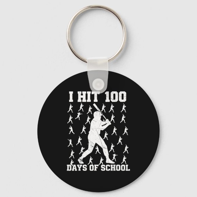 I Hit 100 Days Of School Baseball Boy  Key Ring (Front)