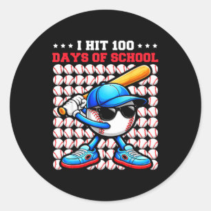 I Hit 100 Days Of School Funny Baseball Player Kid Classic Round Sticker