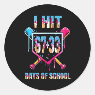 I Hit 67+33 100 Days Of School Boys Baseball Drip Classic Round Sticker