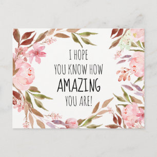 I Hope You Know Watercolor Pink Peonies Postcard