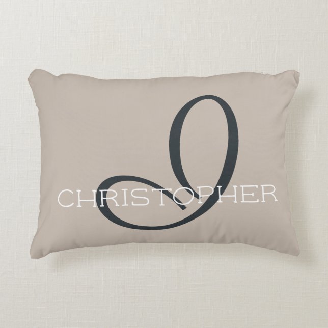I Initial Personalised Name Neutral Taupe Tan Decorative Cushion (Front)