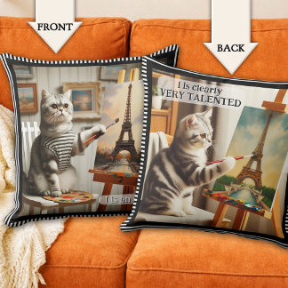 "I Is Clearly Very Talented" Funny Artist Cat Cushion