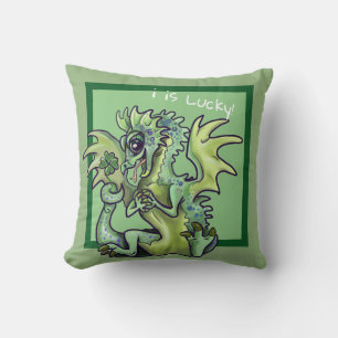 "i is lucky!" Lucky Shamrock Dragon Cushion
