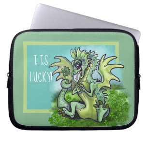 "i is lucky!" Lucky Shamrock Dragon Laptop Sleeve