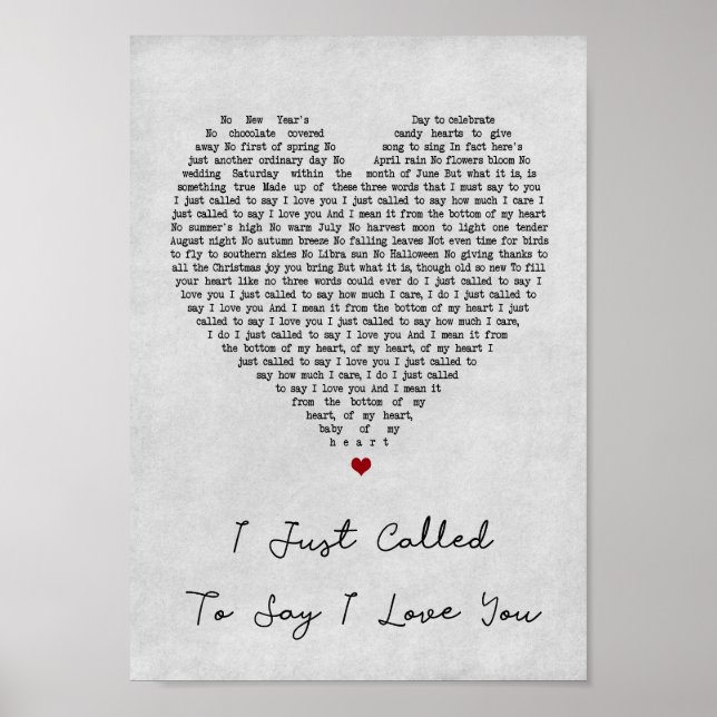 I Just Called To Say I Love You Grey Heart Song Poster (Front)