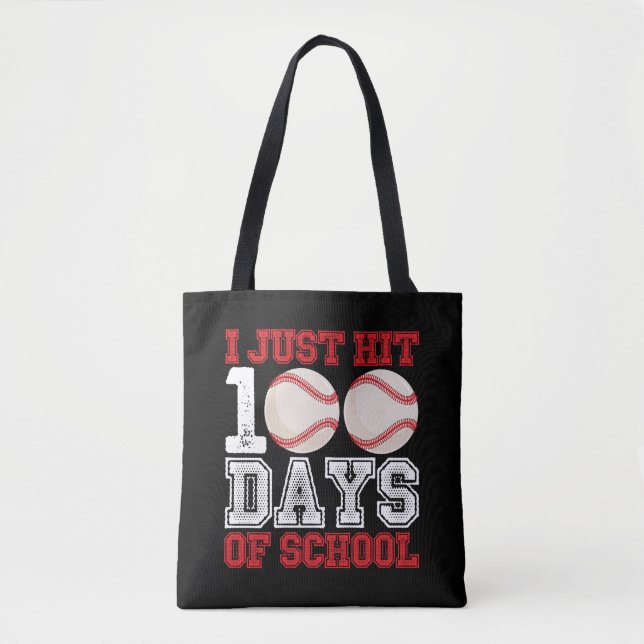 I Just Hit 100 Days of School Baseball Tote Bag (Front)