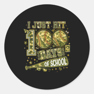 I Just Hit 100 Days Of School Camouflage Baseball Classic Round Sticker