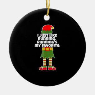 I Just Like to Run Running Runner Christmas Elf Ceramic Ornament
