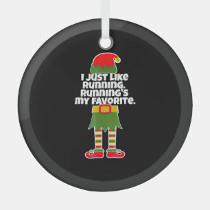 I Just Like to Run Running Runner Christmas Elf Glass Tree Decoration