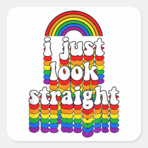 I Just Look Straight Gay Rainbow Funny Cute Gay Pr Square Sticker