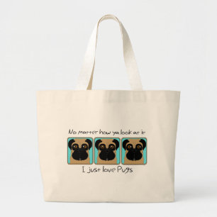 I just love pugs large tote bag