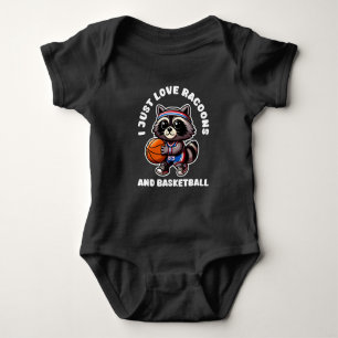 I Just Love Racoons And Basketball Sport Lover Baby Bodysuit