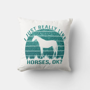 I Just Really Like Horses in Marine Green   Cushion
