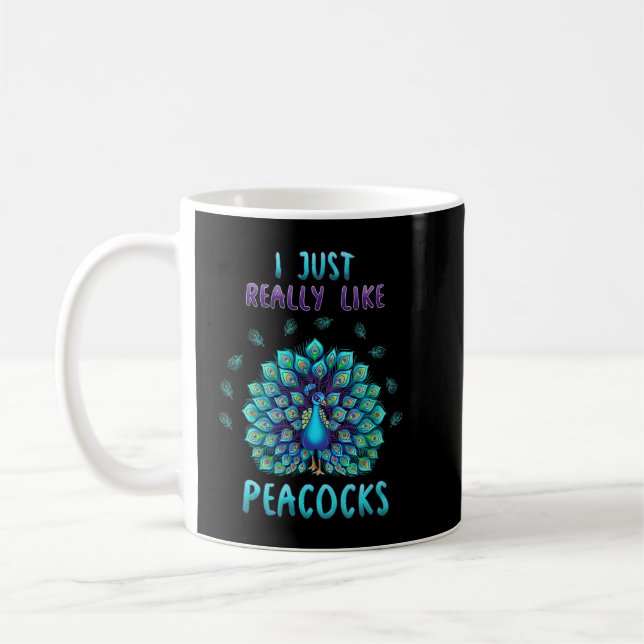 I Just Really Like Peacocks Funny Peacock Lover Qu Coffee Mug (Left)