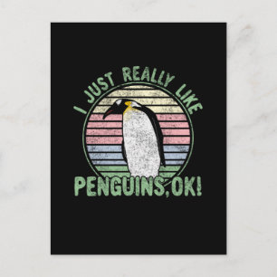 I Just Really Like Penguins, OK! Retro Vintage Postcard