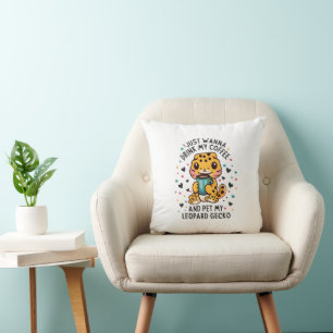 I Just Wanna Drink Coffee and Pet My Leopard Gecko Cushion