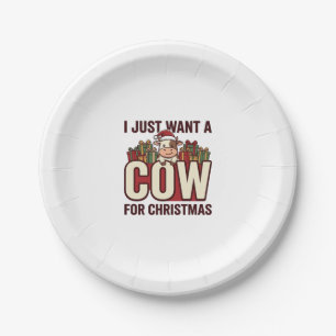 I Just Want a Cow for Christmas Funny Cow Design_1 Paper Plate