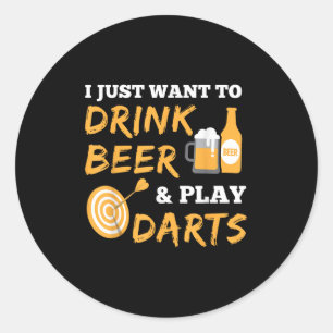 I Just Want To Drink Beer And Play Darts Vintage G Classic Round Sticker