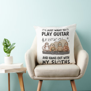 I Just Want To Play Guitar Shirt Cute Sloths Humou Cushion